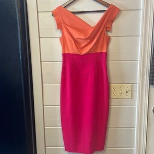 Black Halo Color block Orange Pink Fitted Dress Size 2.
